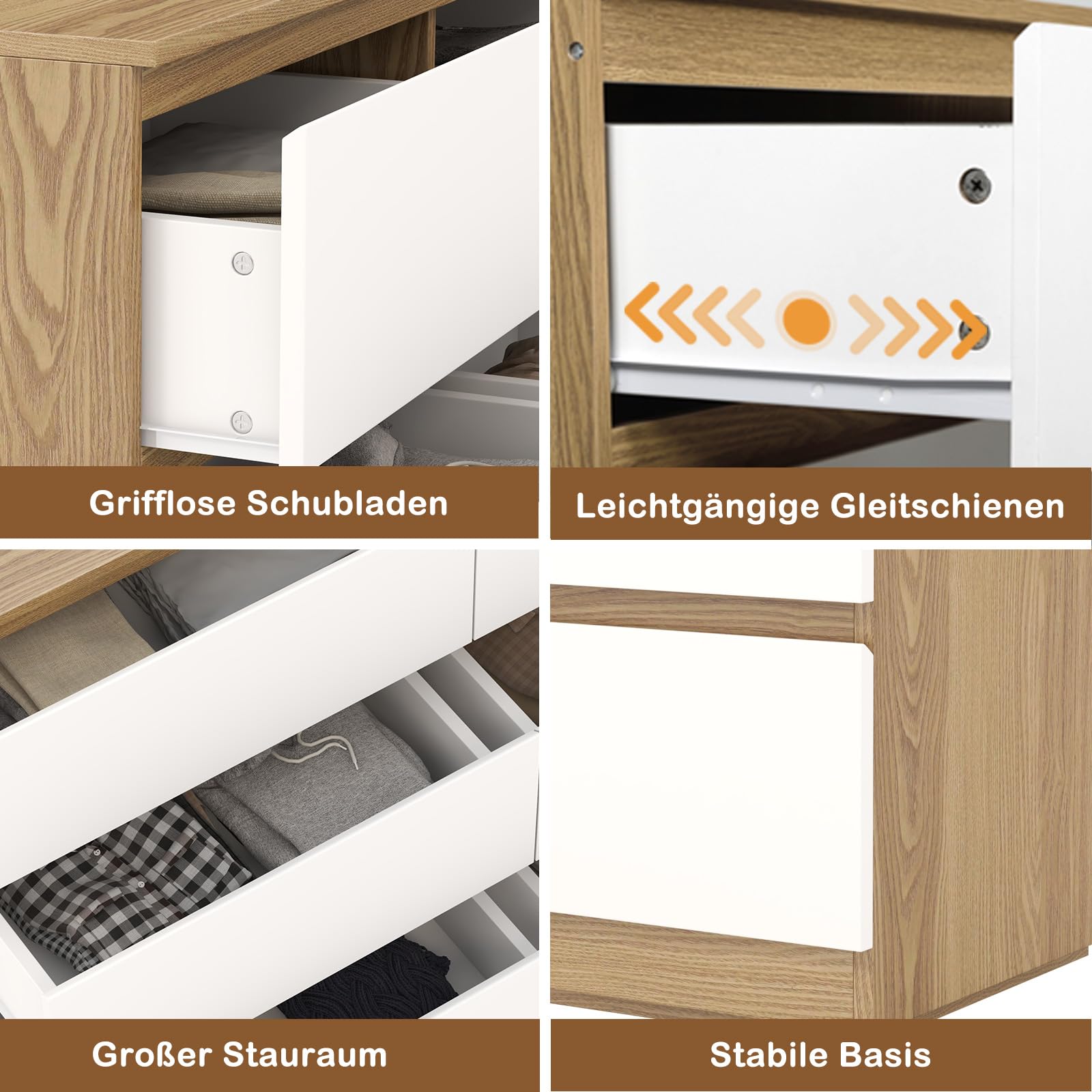 GRAVFORCE Kommode mit 6 Schubladen Sideboard mit Großer Kapazität, Holz Schubladenschrank für Schlafzimmer Wohnzimmer Flur Büro Organizer (100Bx30Tx70H)