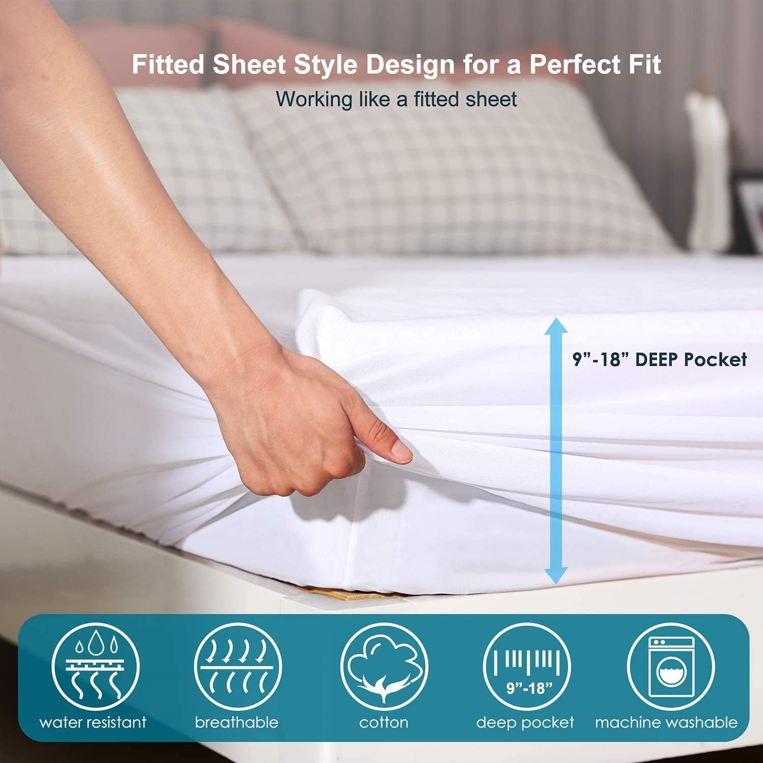 Premium Waterproof Mattress Protector,Bed Cover Pad - Smooth - Breathable (White-B, California King)…