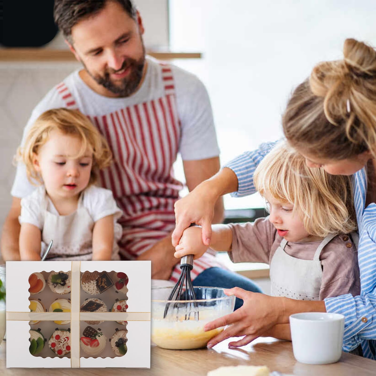 SHUESS Paquete de 25 cajas para cupcakes con 12 agujeros con ventana transparente, cajas blancas para tartas, 32,5 x 24,8 x 9 cm, caja de postre con inserciones extraíbles, ideal para pasteles,