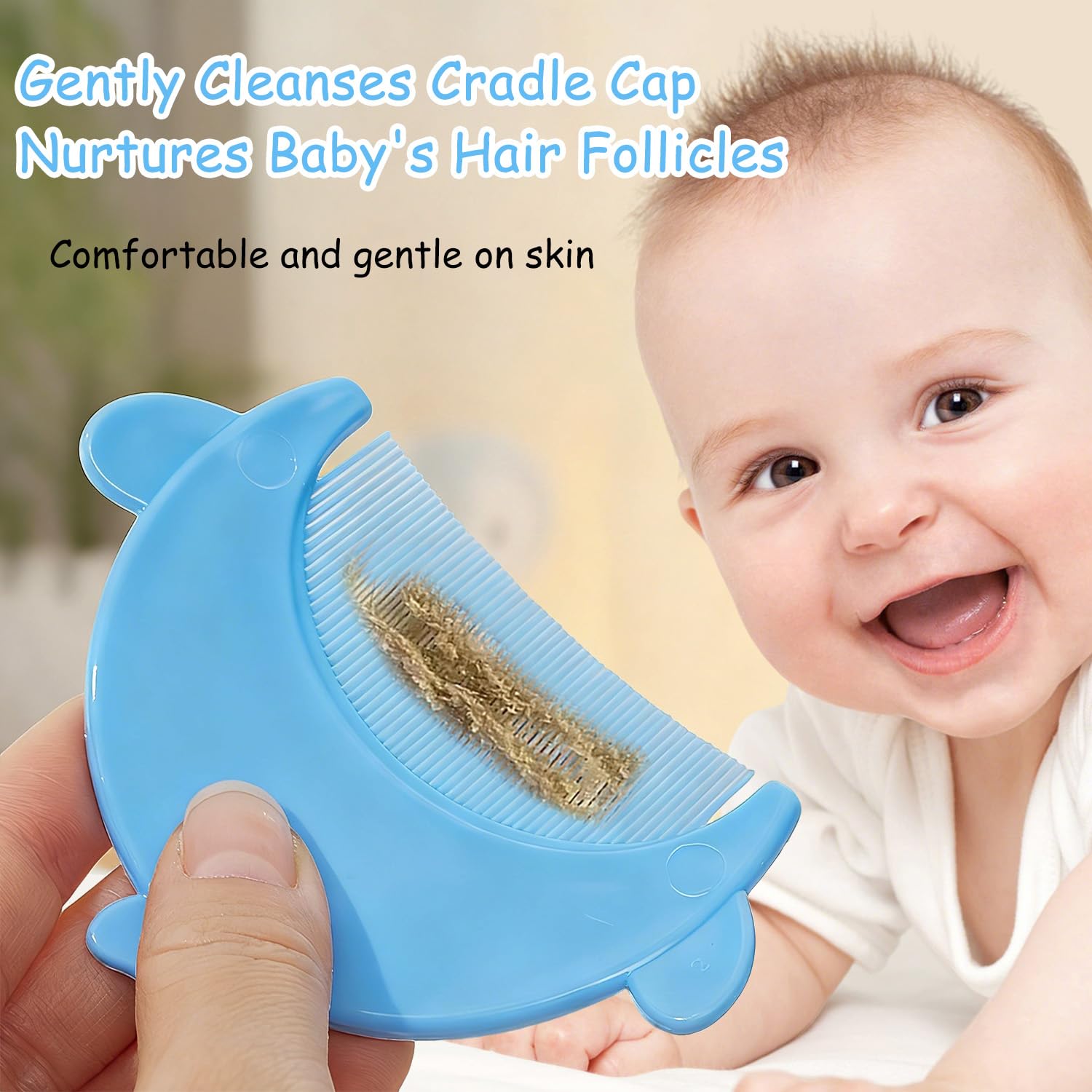 2 PCS Peigne pour Croûtes de lait, Brosse de Bain pour Bébé, Peigne pour Enfants, Arc de Forme Brosse à Cheveux, Aide à Masser Doucement le Cuir Chevelu?Baleine bleue?