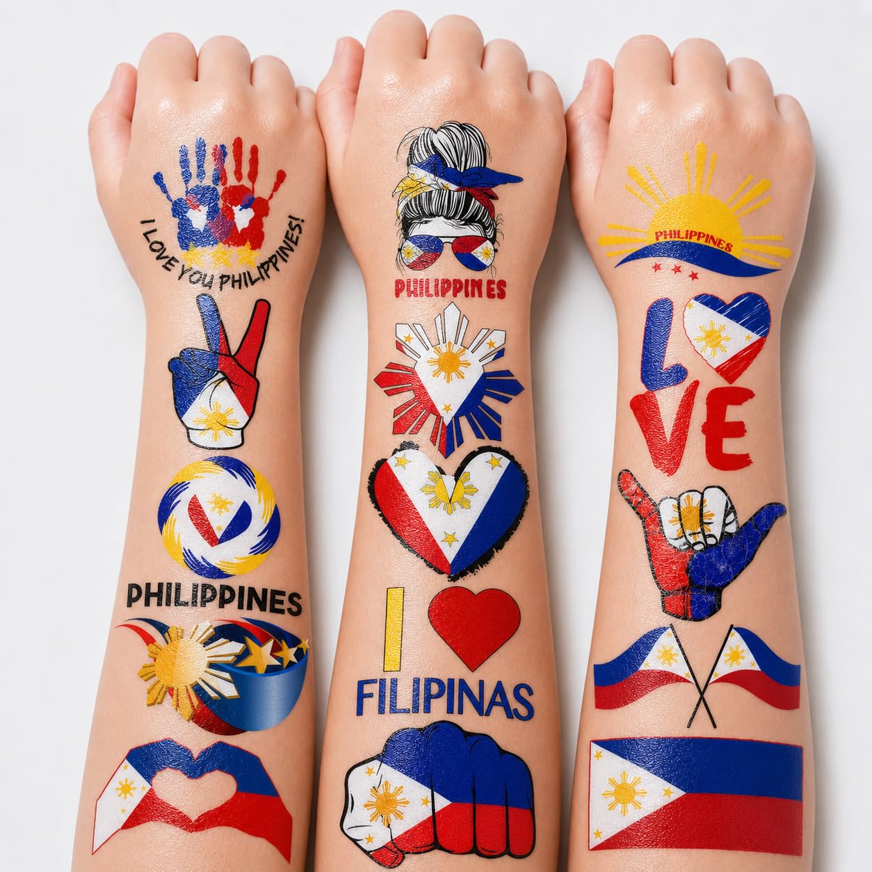 96 PCS Philippines Flag Temporary Tattoos for Kids - Pre-Cut Filipino