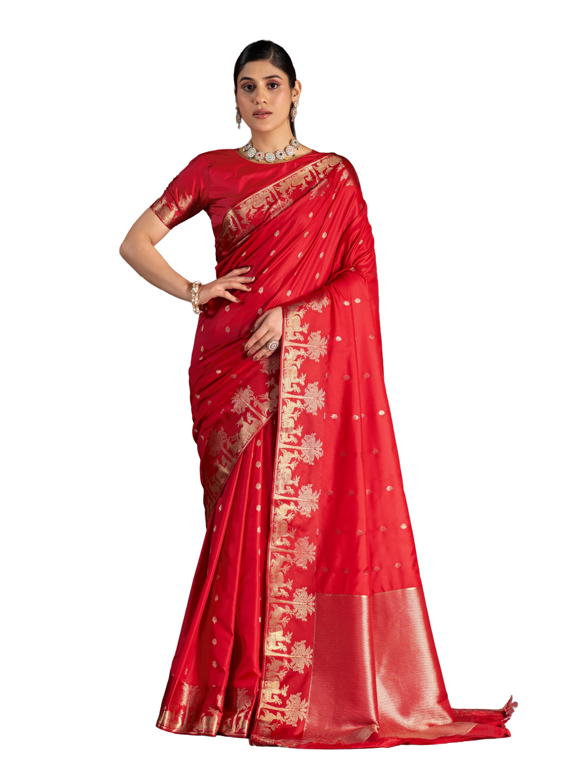 Women's Cotton Silk Saree with Unstitched Blouse Piece Zari Weave and Floral Pattern | Heavy Embroidery Saree for Women | Interview Saree for Women | Readymade Blouse with Saree Set-image-29
