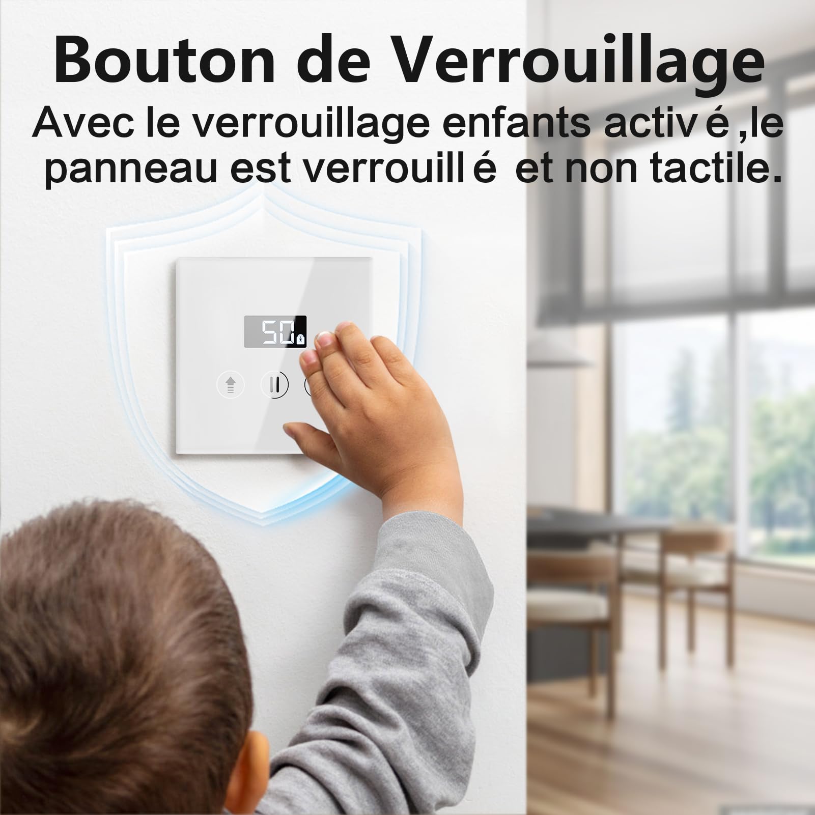 Interrupteur Volet Roulant Connecté, 80 * 80 mm Interrupteur Tactile de Stores Compatible avec Alexa/Google Home, Équipé un Écran LCD en Pourcentage Contôle à Distance (Fil Neutre Requis)