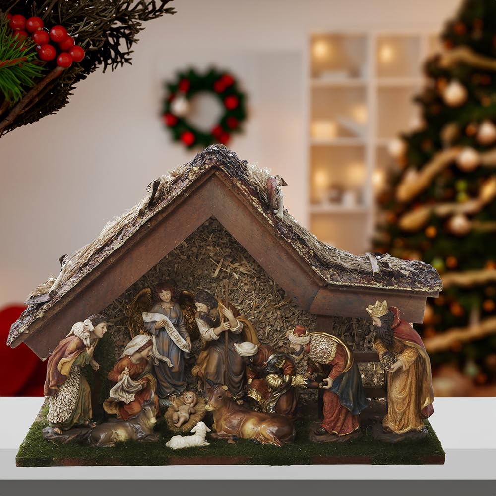 木製　手彫り　キリスト降誕　クリスマス　人形　12個　 S.ADLER Amazon.com: Kurt Adler 12-Inch Nativity Set with Stable and 10