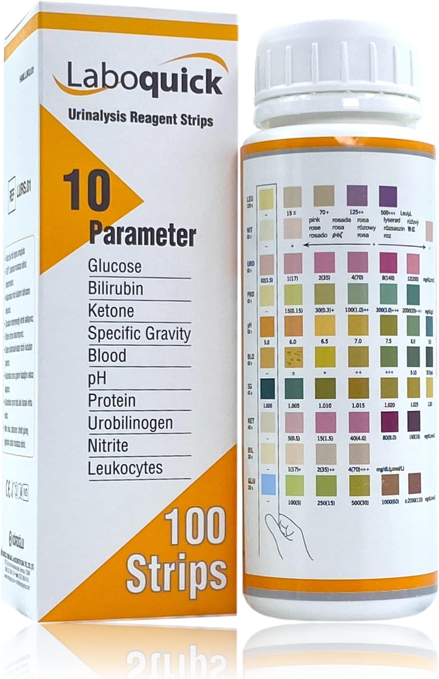 Laboquick 10 Parameter Urine Test Strips (Pack of 100) - Urinalysis Test Strips UK - Effective UTI Test Strips for Infection - Urine Dipstick Test Strips Reliable Urinalysis Sticks, Ketone Test Strips
