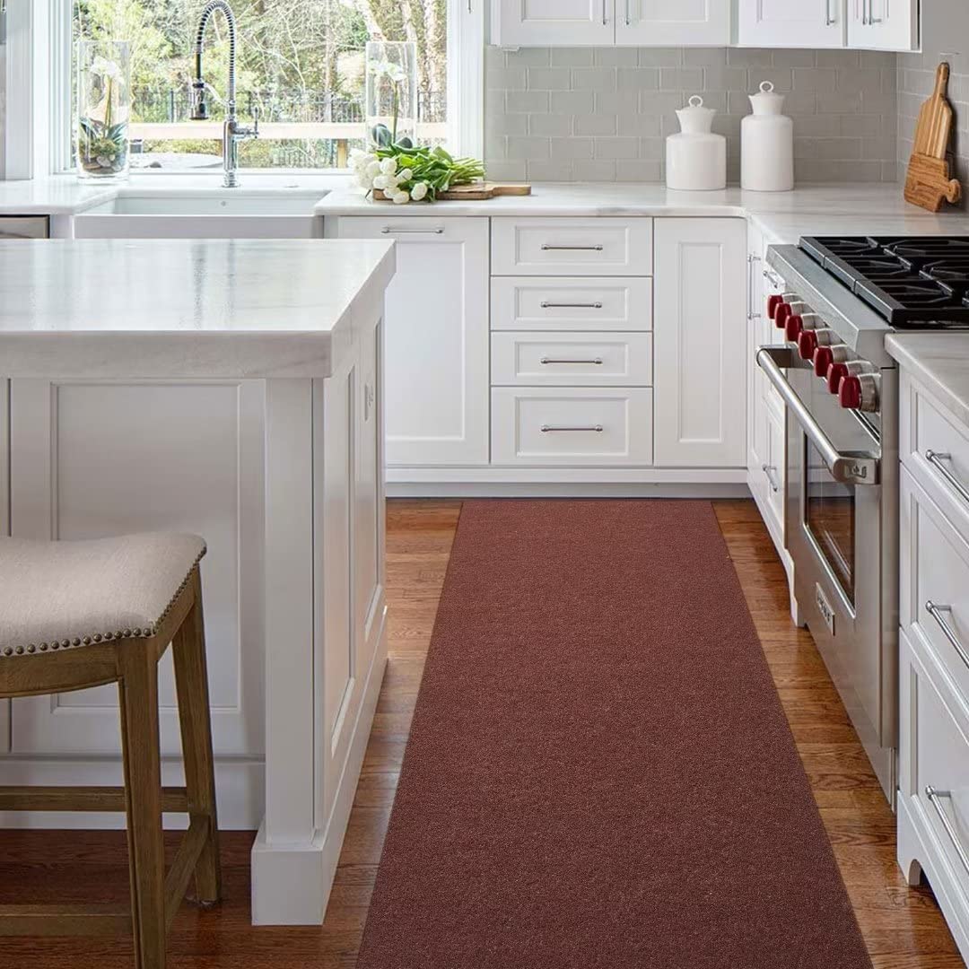 Photo 1 of Runner Rug 2ft x 7ft Indoor Outdoor Utility Carpet Runner,Area Rugs with Non-Slip Rubber Backing for Hallway Kitchen Entryway Balcony Garage Stair Laundry Room Bathroom Chocolate Brown 2 ft x 7 ft