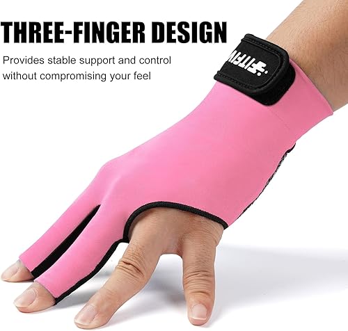 Miniatura 3 de Guante de Billar para Mano Izquierda de 3 Dedos, Costura Doble Duradera, Guante Deportivo de Billar Ajustable de Tallas Populares para Hombres