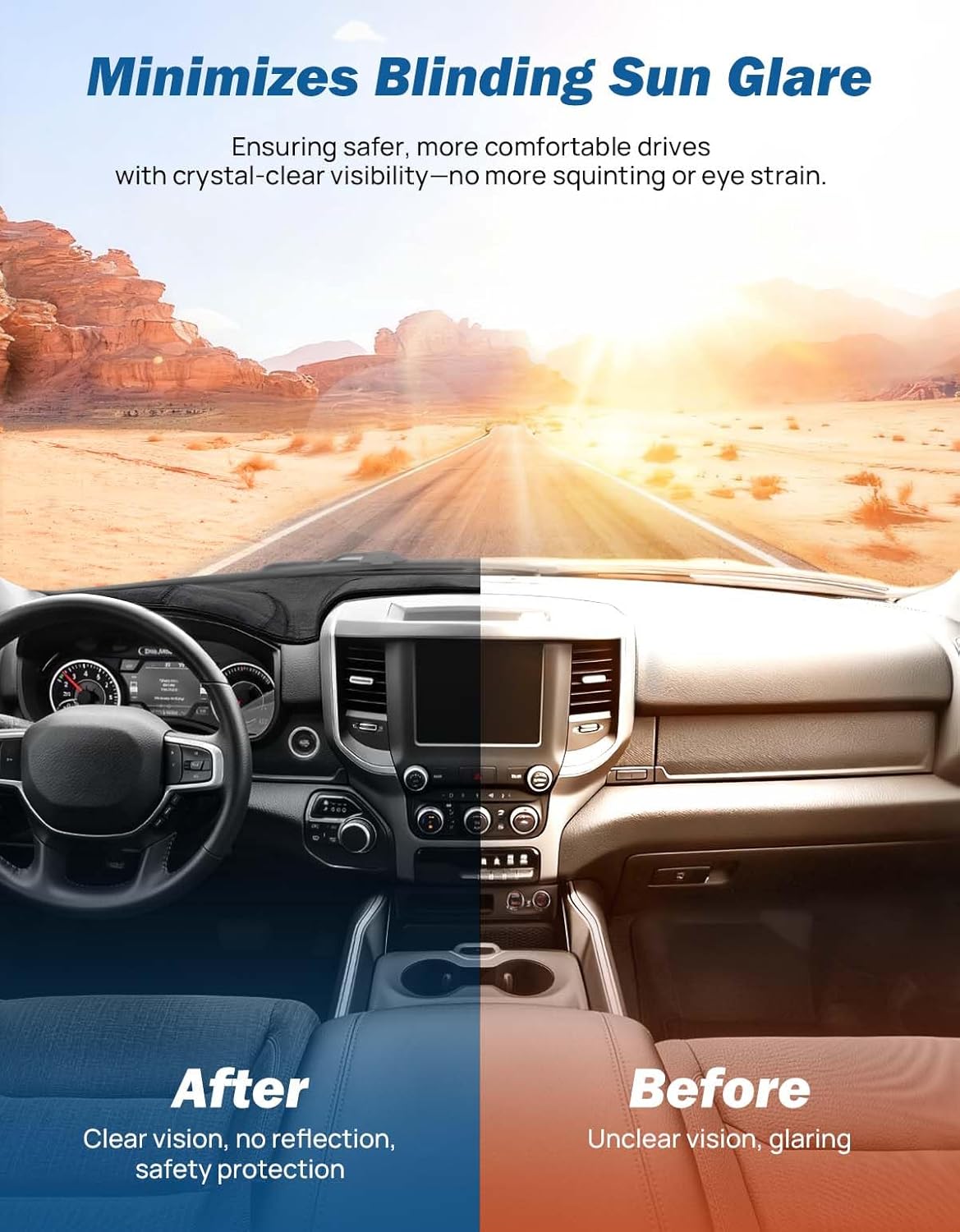 JOYTUTUS Dash Cover Compatible with 2019 2020 2021 2022 2023 2024 2025 2026 Ram 1500 New Model & Ram 2500 3500, Car Interior Dashboard Cover, Dash Mat for Car Trucks