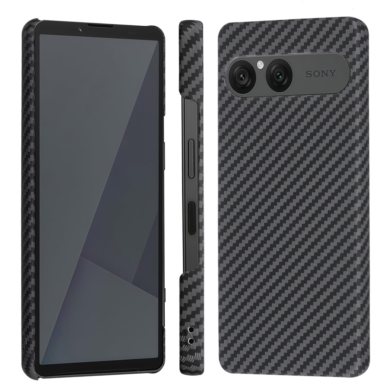 【 Antimam】SONY Xperia 10 VII 用 ケース アラミド繊維製 極薄&超軽量 カーボン風 ソニー エクスペリア10 vii スマホカバー 指紋防止 耐衝撃 全面保護カバー xperia 10 vii （ブラックファイバー）