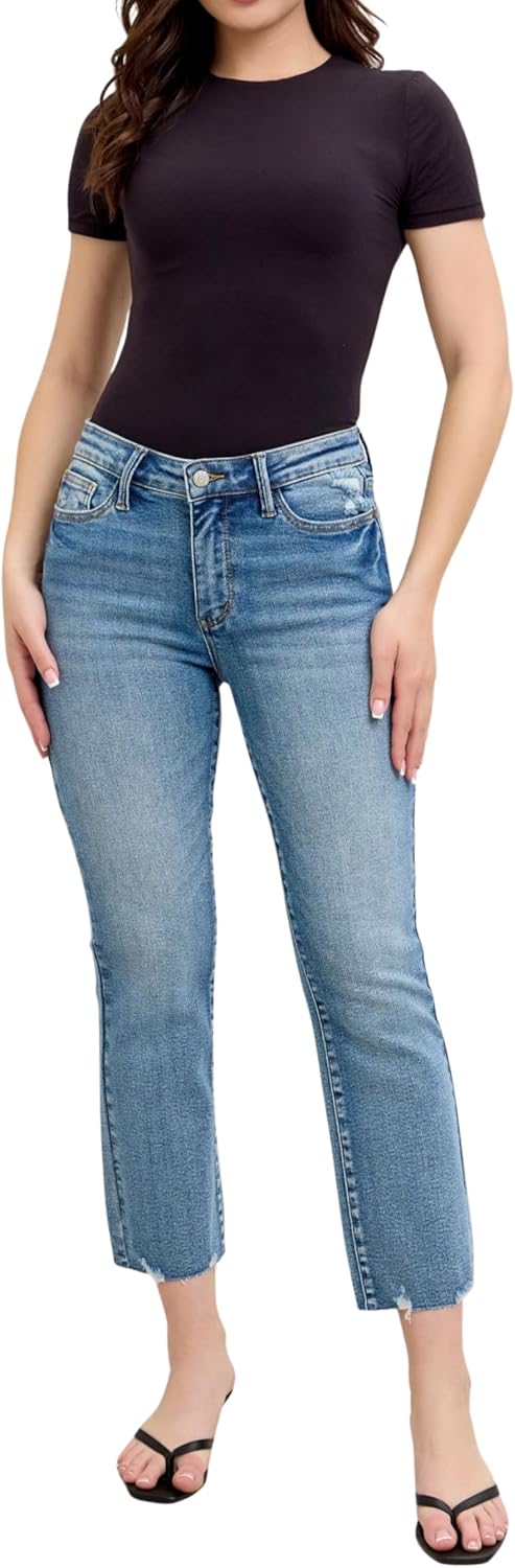 Judy Blue Mid Rise Vintage Wash Destroy Hem Kick Flare, Inseam 26"