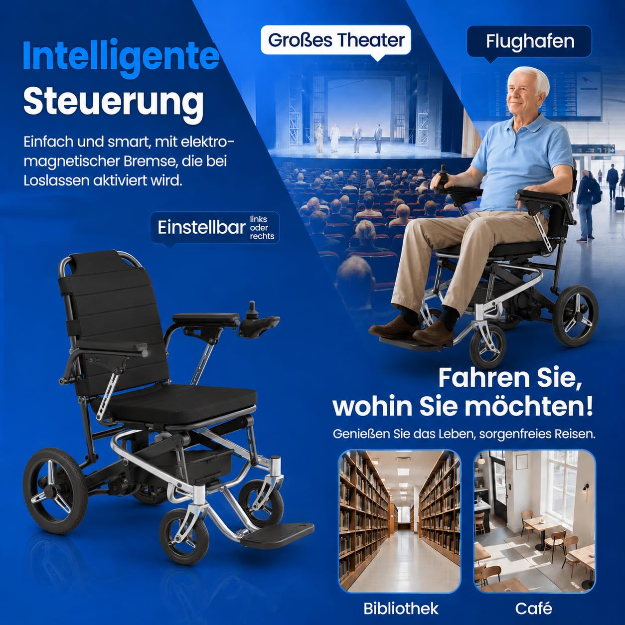 Fauteuil roulant électrique pliable de 13 kg, avec éclairage LED, portée de 48 km +, fauteuil roulant électrique tout-terrain, fauteuil roulant motorisé portable, homologué pour les voyages en