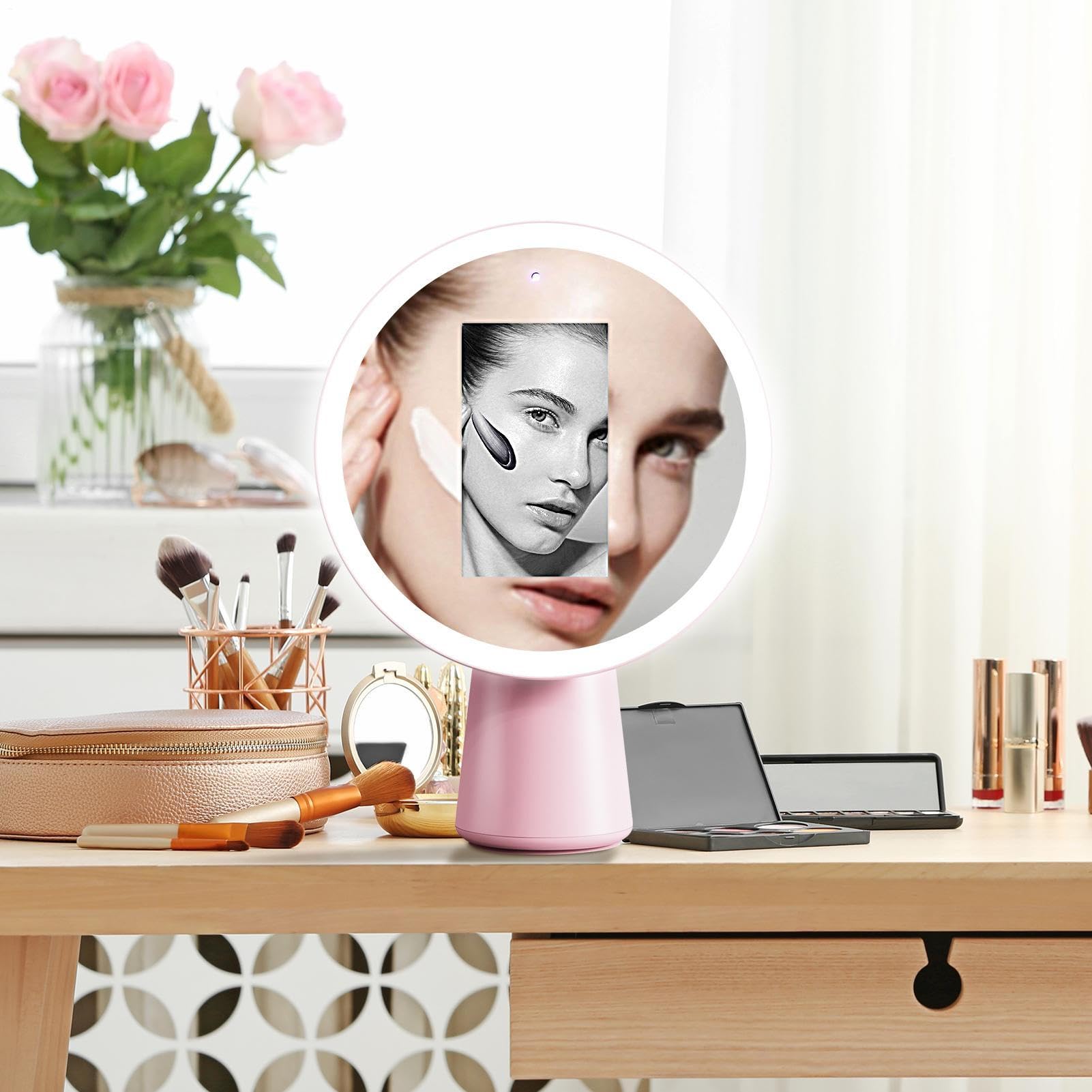 Specchio Illuminato Regolabile con Ingranditore Alta Definizione | Specchio per trucco da tavolo con luce per viaggio, dormitorio, appartamento, viaggi di lavoro, camera, spogliatoio, donne,