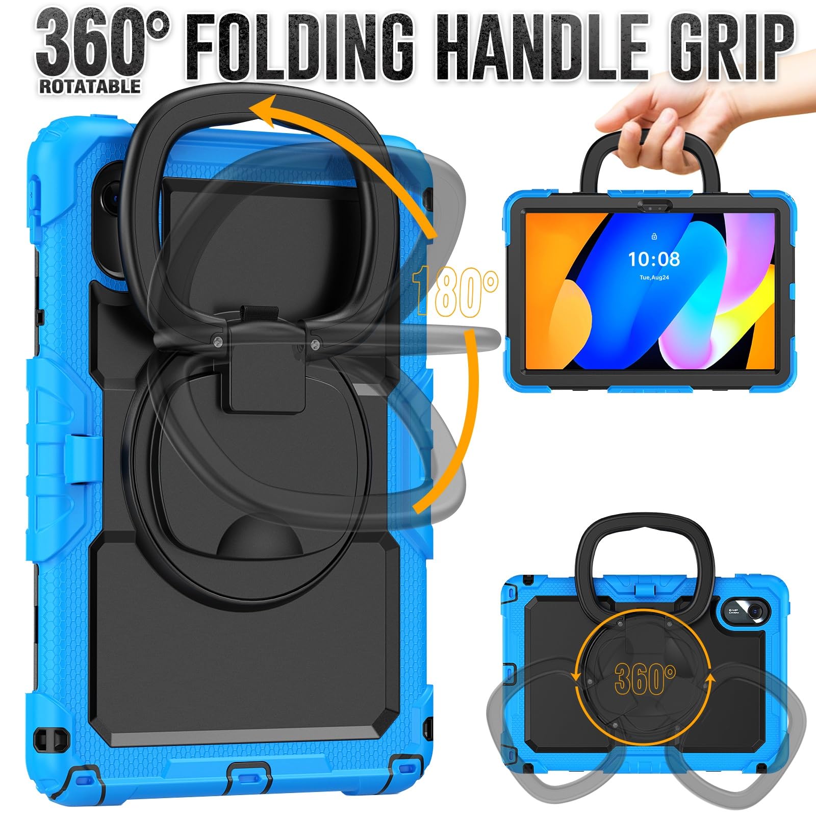 Etui z folią ochronną na ekran do tabletu Lenovo Ldea Tab 11 cali 2025/Tab K11 Gen 2 (TB336FU/TB336ZU), solidne, pełne, ochronne etui obrotowym uchwytem, ​​silikonowe(Light Blue)