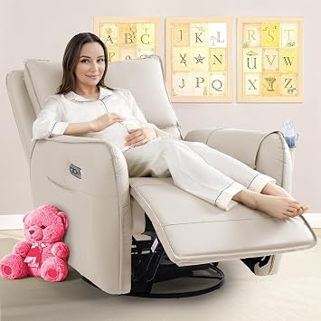Power Recliner Gliders for Nursery, Electric Swivel Rocker Recliner Chair, Comfy Upholstered Living Room Reclining Rocking Chairs with Lumbar Support Cream, 41" X 40" X 36"