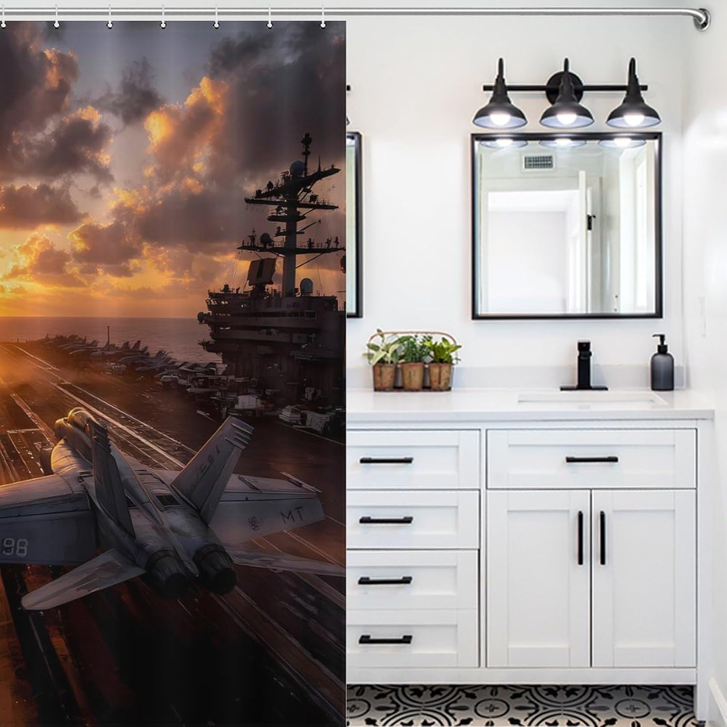 US Military Fighter Jet Airplane Sunset Shower Curtain 46.85x70.87Inch（119x180cm） Polyester Bath Curtain Shower Curtains Printed Decorative