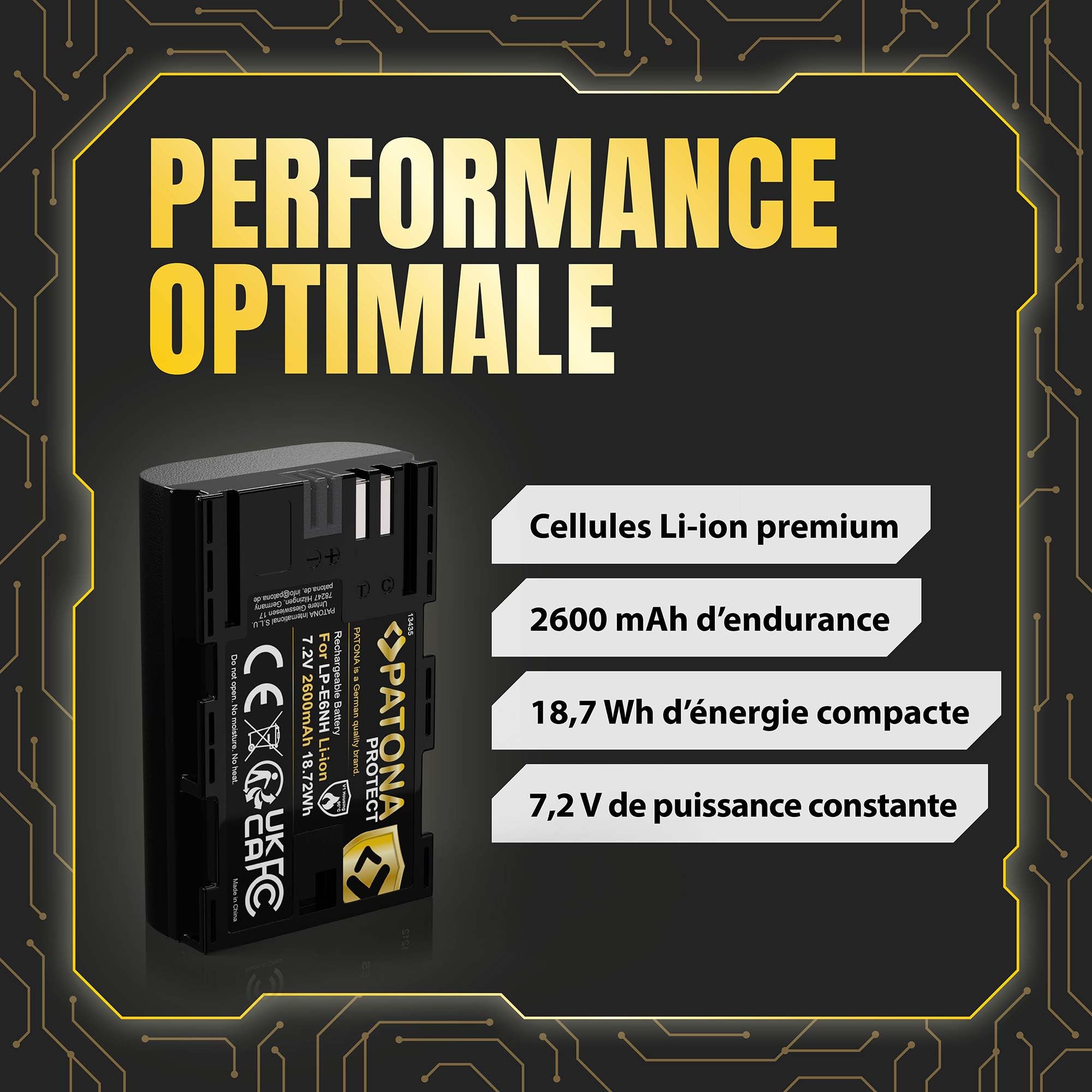 PATONA 2X Protect Batterie pour Canon LP-E6NH LP-E6 2600mAh 7.2V