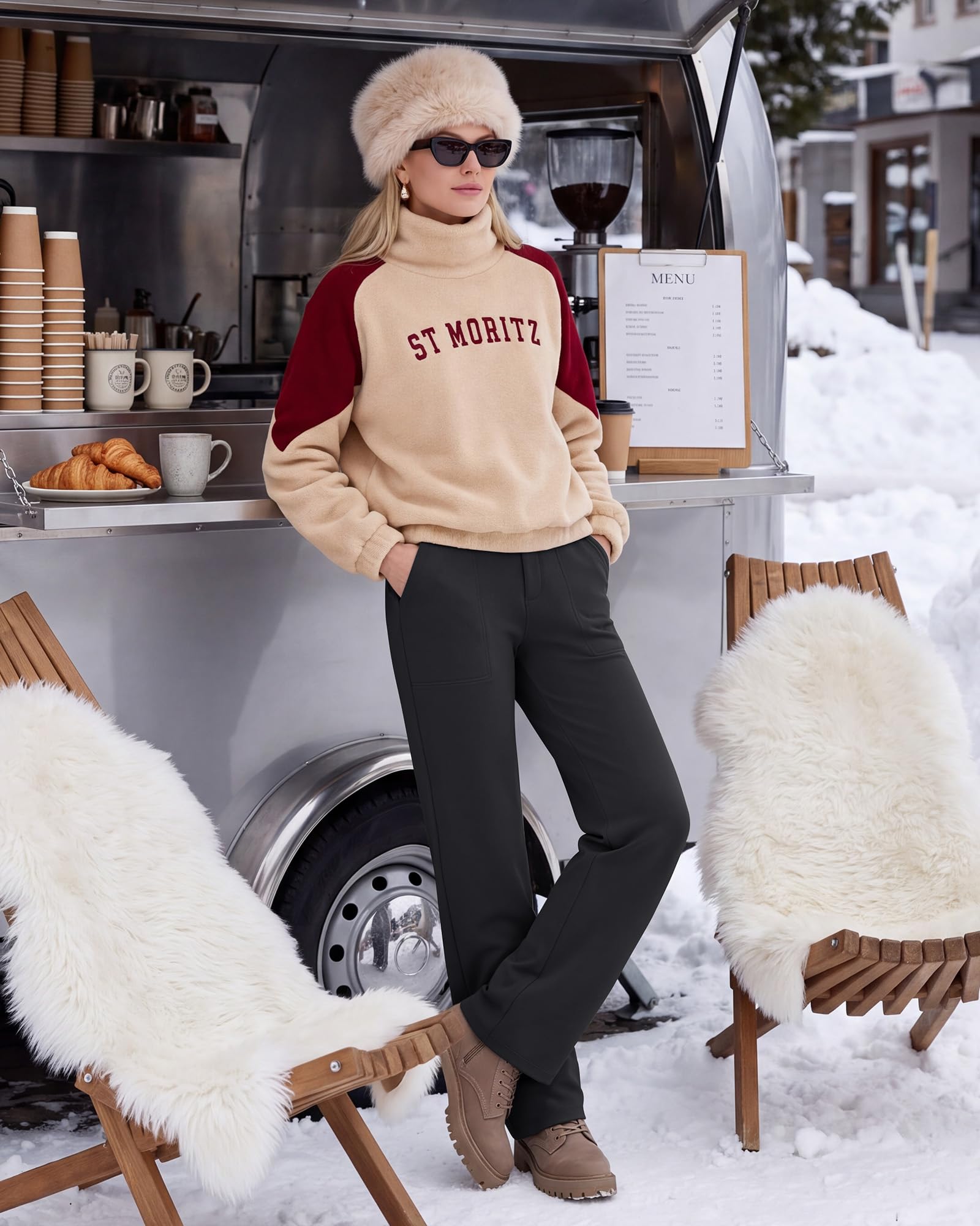 G4Free Pantalones térmicos de invierno para mujer, con forro polar, pierna recta, con bolsillos