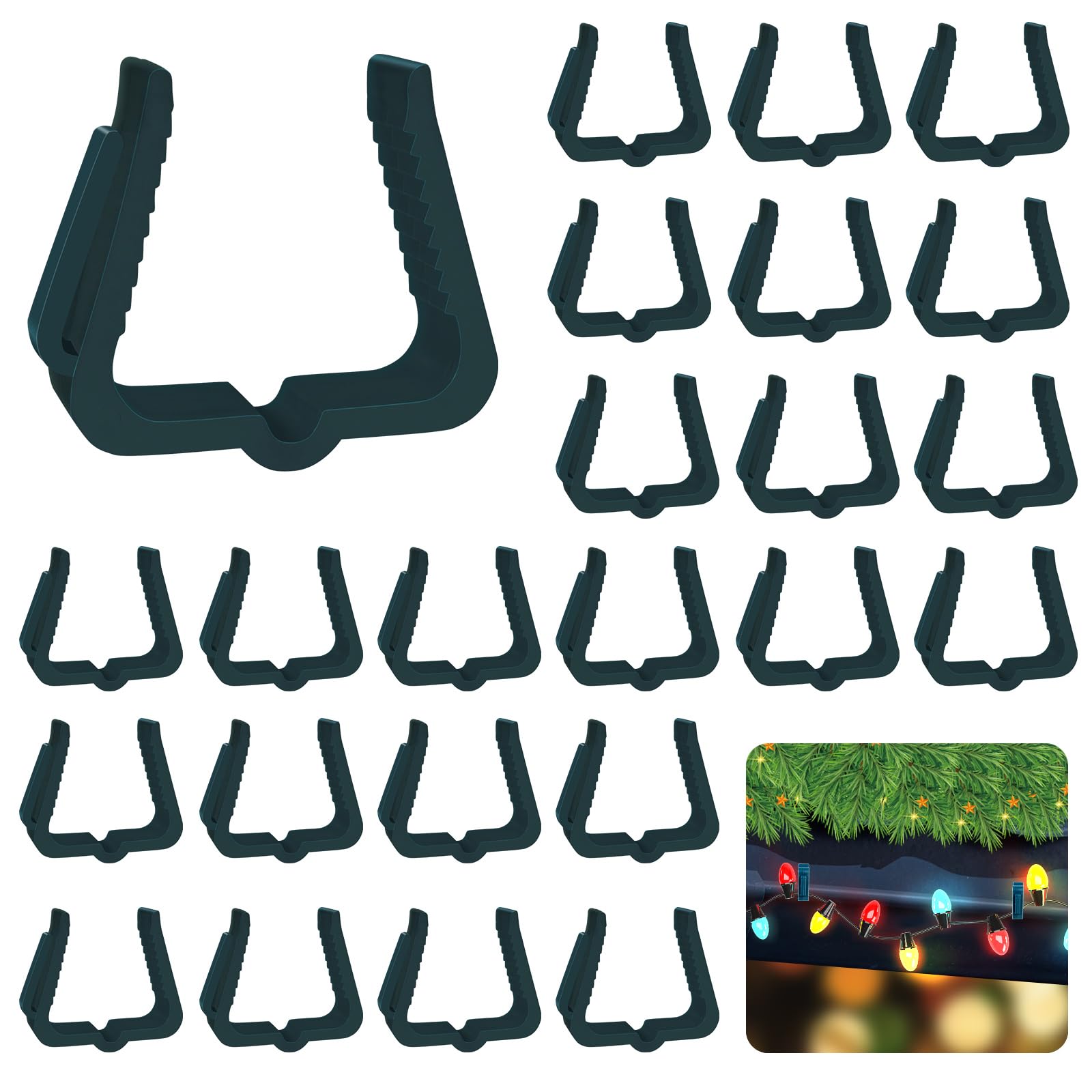 Christmas Light Hanger Clips Fascia Board Light Clips Plastic Holiday Deck Banister Hanger for Christmas Fascia Board Roof Gutter Fence Eave Decoration, Green (50 PCS, 1 5/8