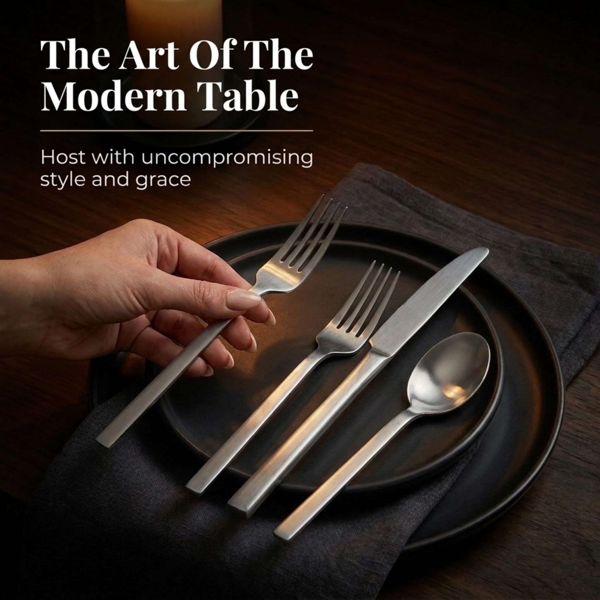 Godinger 20‑Piece Stainless Steel Silverware Set, Flatware Utensil Set for 4, Atlas, Silver Matte, 18/0 — Amazon image 3