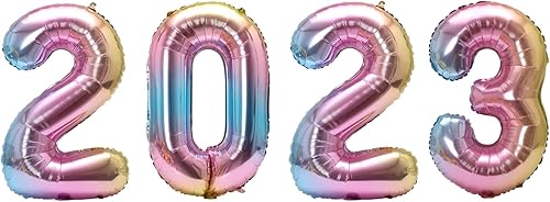 Globos de aluminio Mylar 2023 para decoración de fiesta de graduación, aniversario, Año Nuevo (arco iris, 40 pulgadas)