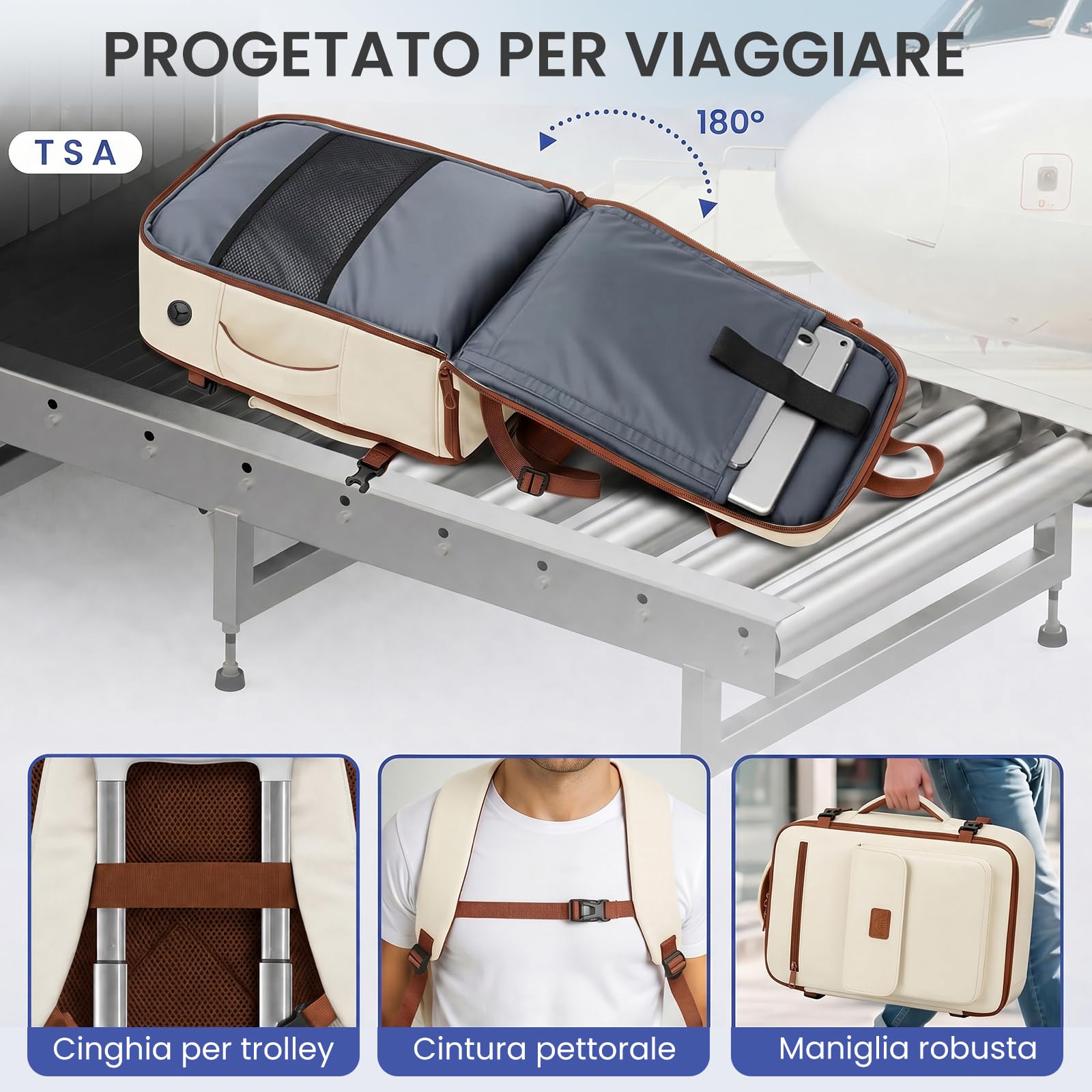 MATEIN Zaino da Viaggio 40x30x20, 24L Bagaglio a Mano Aereo Cabina, Khaki | Porta PC 15.6 Pollici, Tasca Accesso Rapido, Tasca Impermeabile, Casual Daypack Uomo Donna, per Ryanair, Wizz Air e Easyjet