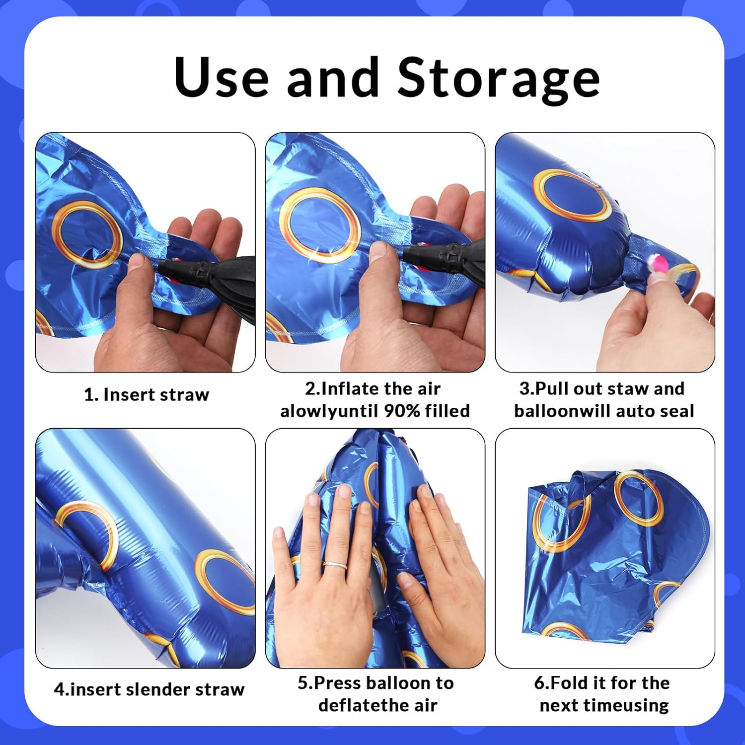 Condition photo showing New/Like New for 12Pcs Blue and Golden Rings Birthday Decorations, 16Inch Blue and Golden Rings Theme Foil Balloons for Birthday Party Decor