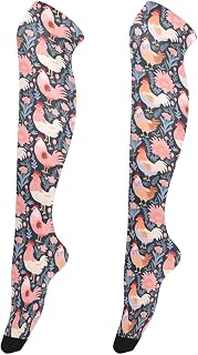 Thigh High Socks for Women Girl Pink Rooster Chicken Pattern Thigh High Stockings Over The Knee Socks Elastic Extra Long Socks Leg Warmers for Daily Wear Cosplay Party 1 Pair