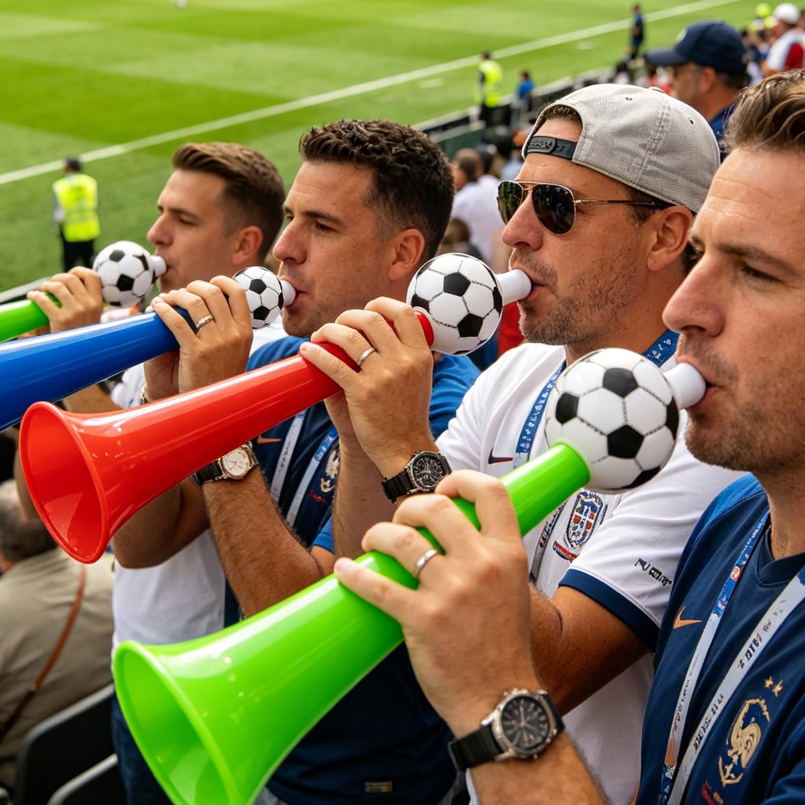 Vuvuzela - Lot de Football Tröte 3 - Avec 6 claque à main football - Selon les fans de football - pour Événements Sportifs, Remise de Diplôme, Fête, Coupe du monde