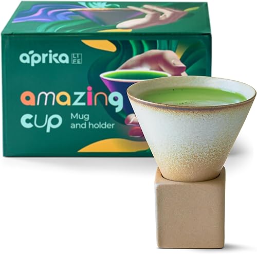 Miniatura 8 de Taza de café con forma de embudo de cono de base, taza de cerámica retro, taza de té de cerámica, latte japonés, taza de café de porcelana única,