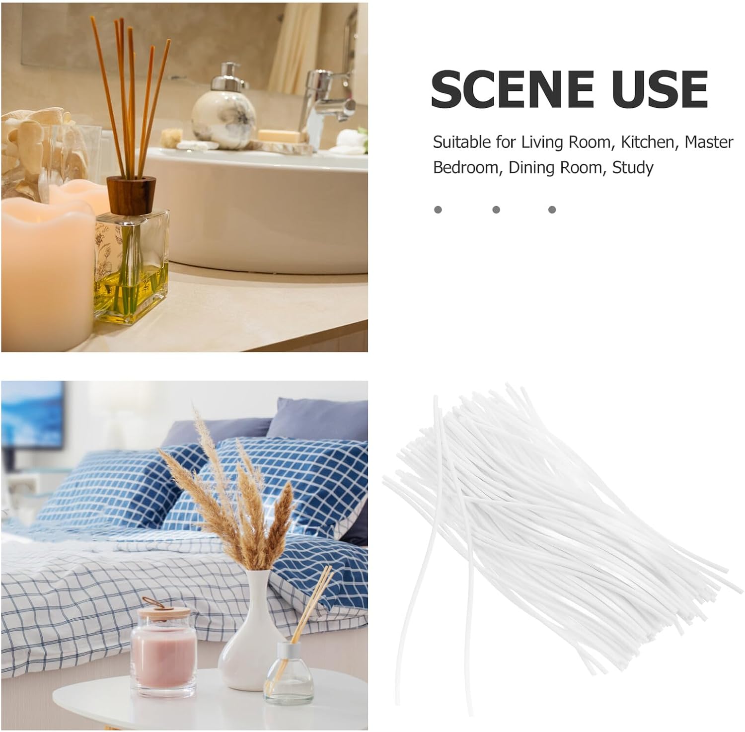 100pcs Curved White Fiber Reed Diffuser Sticks 25x0.5cm Essential Oil Aromatherapy Home Fragrance Rods for Living Room Bathroom Office Decoration