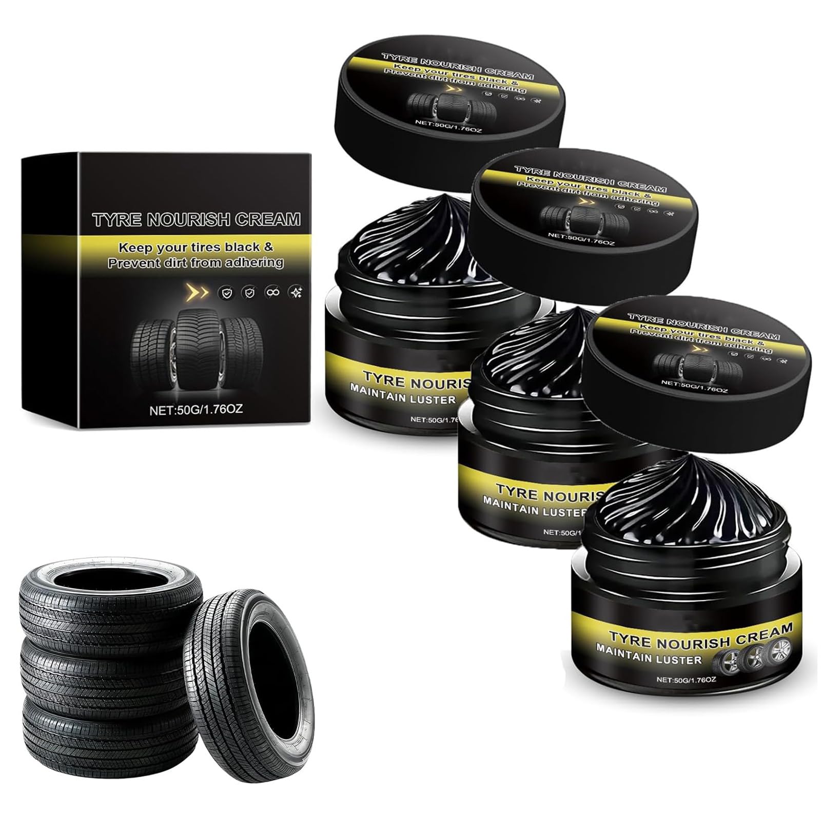 Tyre Nourish Cream, Tire Coating Paste, Powerful Wheel Cleaning Refurbish Wax, Car Tires & Plastic Trim Renewal Paste, for Car Trucks Motorcycles Tires, Restores Black Gloss, Blocks UV (2PCS) — view 9