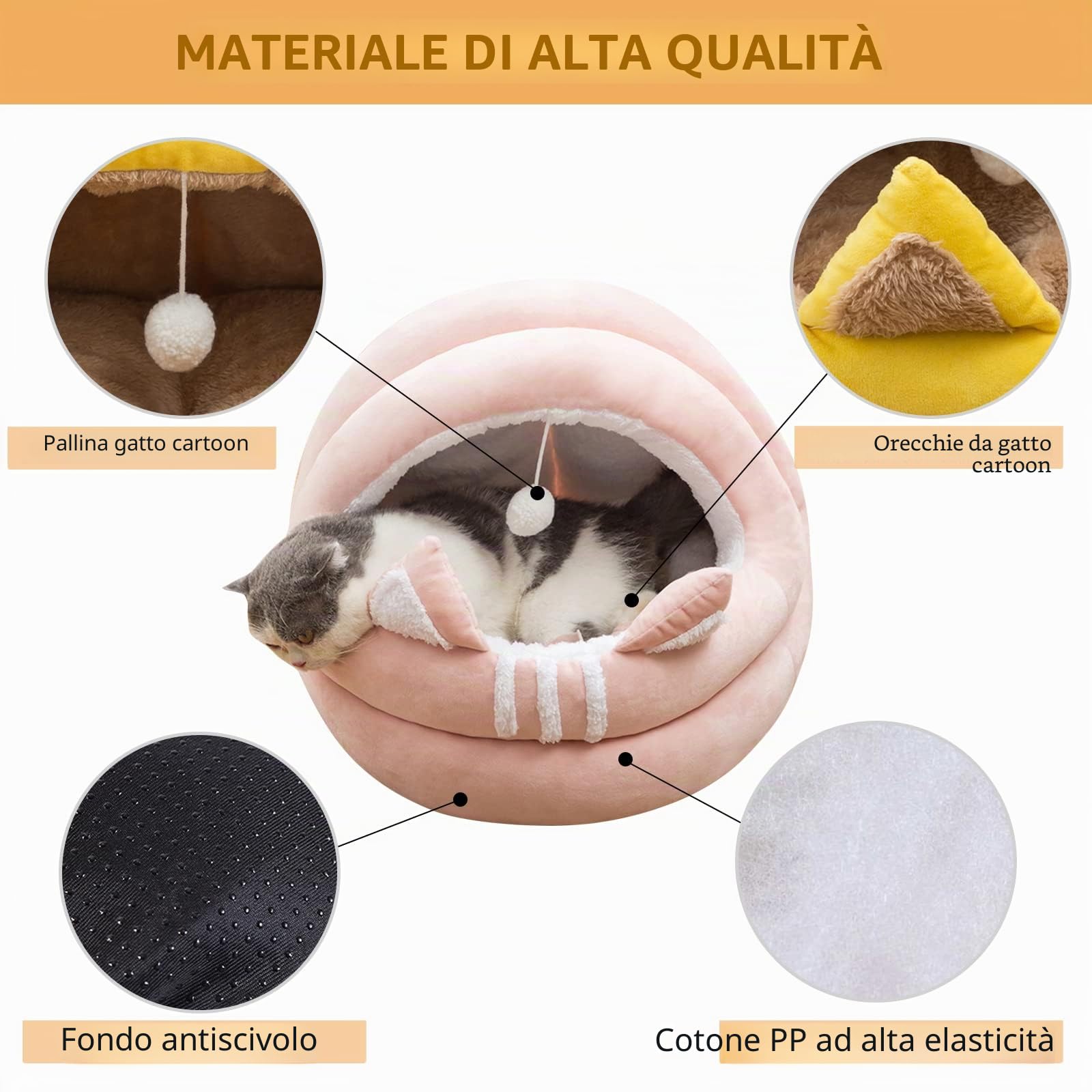 PETCUTE Cuccia per Gatti,Letto per Cani,Caldo Morbido Peluche Cuccia Gatto Cane per Grande Media Piccola Cani e Gatti,Lavabile Cuscino Letto di Gatto con Fondo Antiscivolo