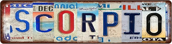SCORPIO Zodiac Sign Star Sign Vintage Metal Tin Sign, Street Sign, Home Decor, Room Decor, Wall Decor, Bathroom Decor, Bar Decor, Cafe Decor, Garage Decor, 16 x 4 Inch