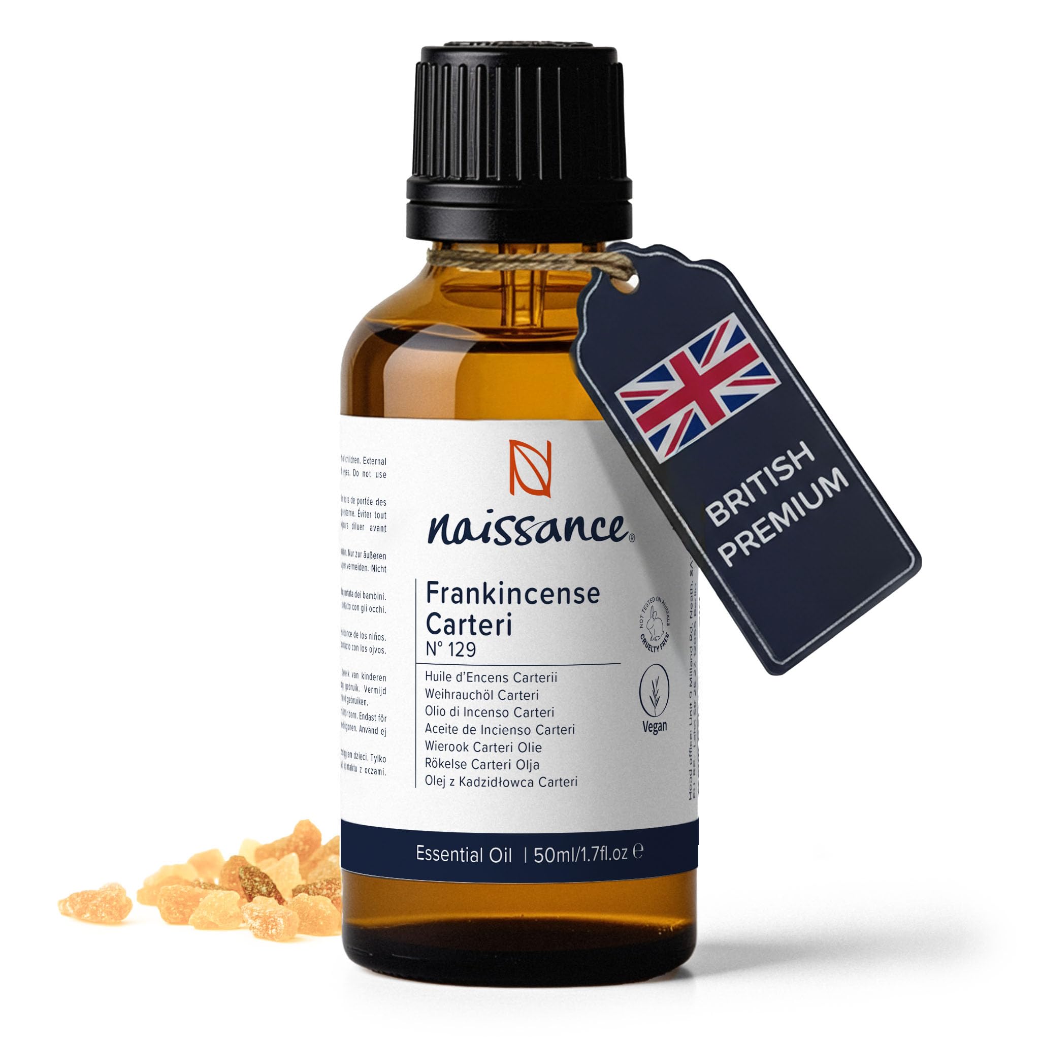 Naissance Aceite Esencial Incienso Africano (No. 129) - 50ml - Puro, Natural, Vegano & No Diluido - Para Quemador, Humificador, Aromaterapia, Difusor, Masajes Corporales - Velas, Jabon, Baño