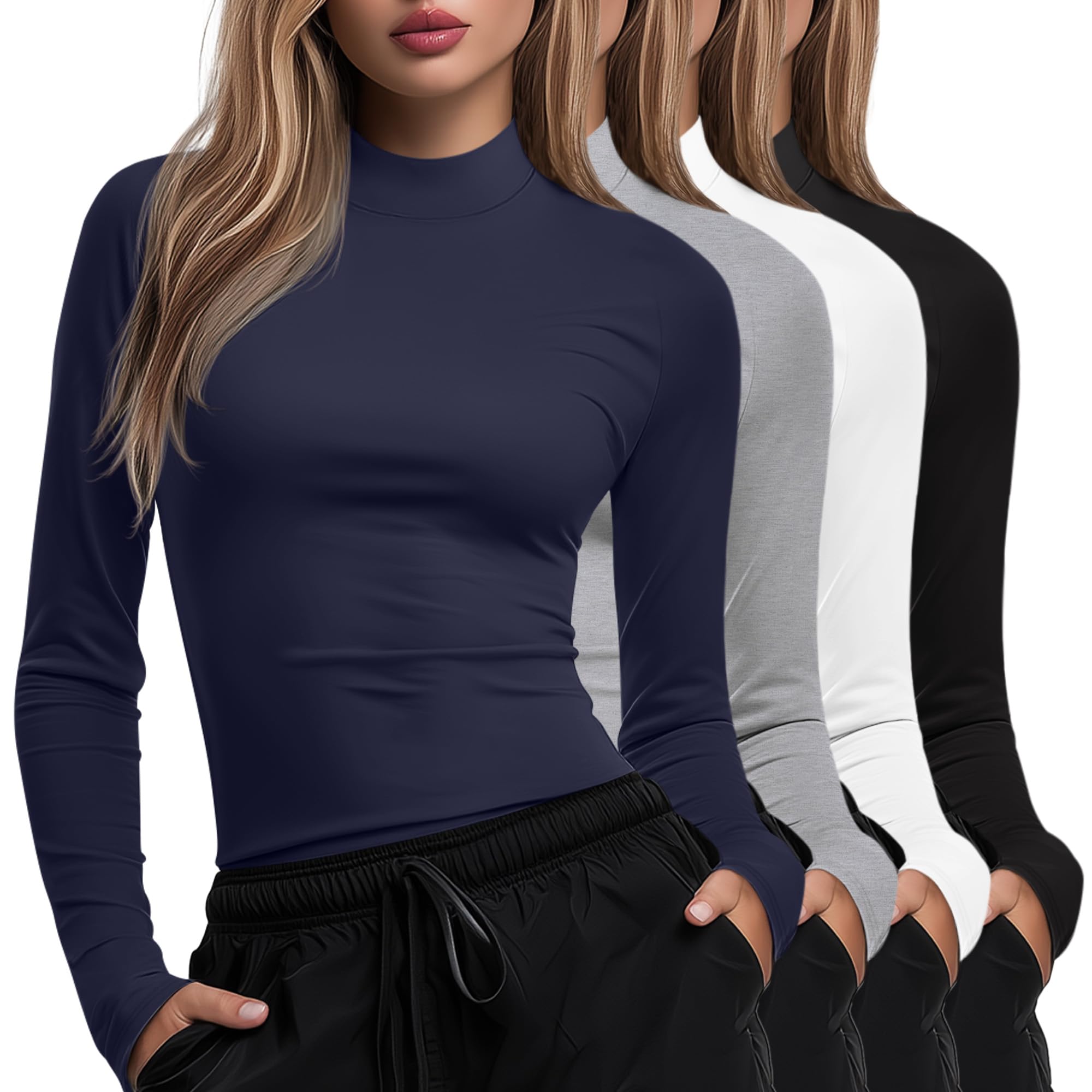 Xaatren 4 Pack Womens Long Sleeve Underscrubs Mock Neck Shirts