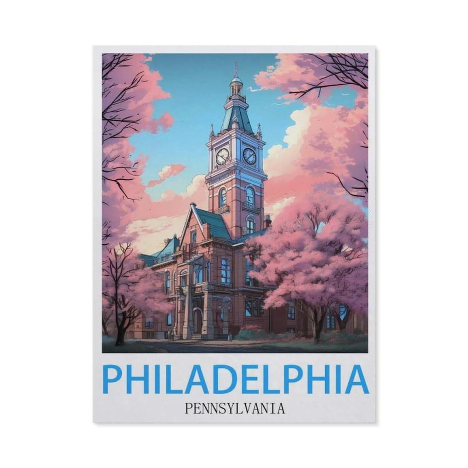 BEAYODKP 5D Diamond Painting，Philadelphia Pennsylvania Vintage Travel Posters，Diamond Embroidery Cross Stitch（50 x 60 cm/19.68 x 23.62 inches）-BW11