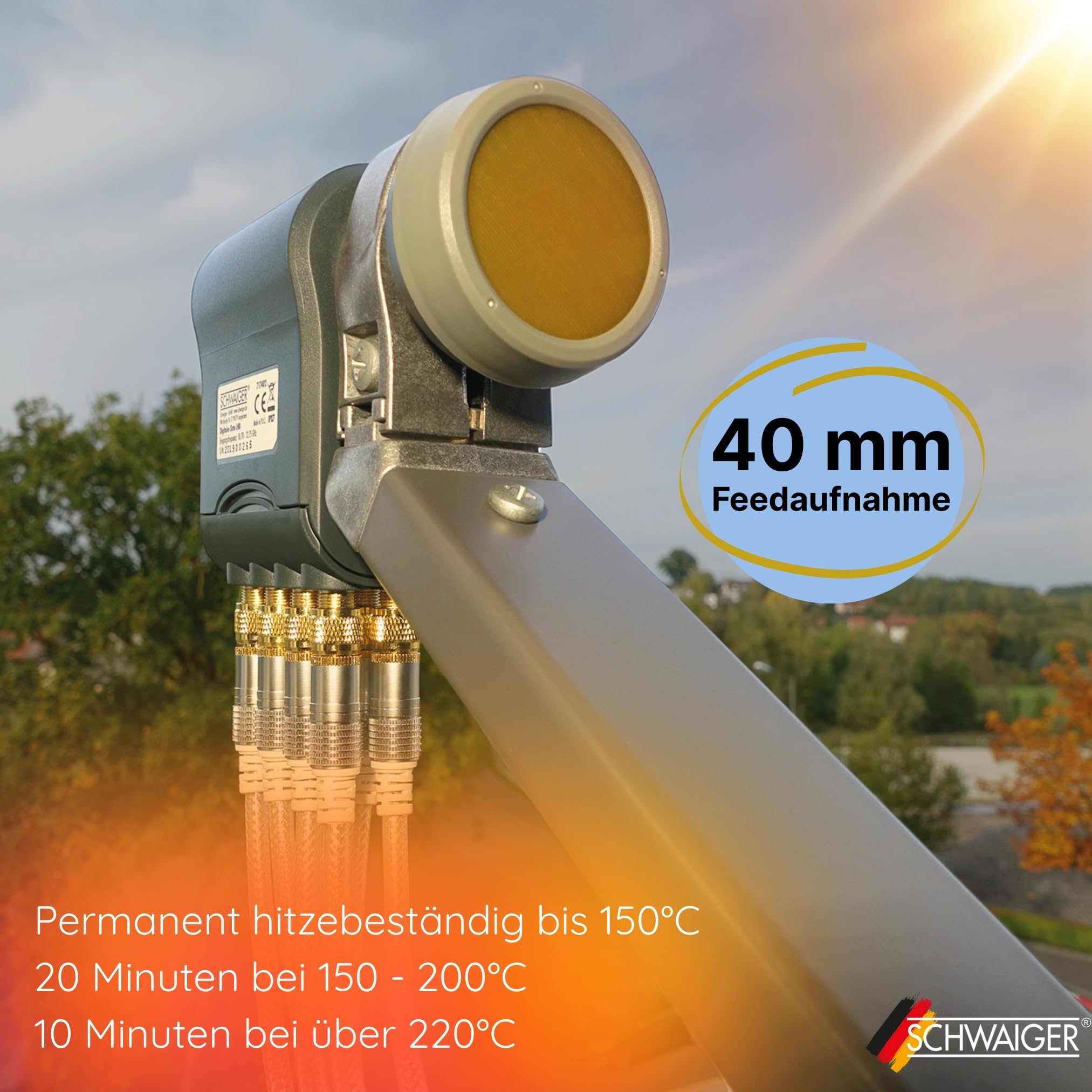 SCHWAIGER -717402- Octo LNB z ochroną przeciwsłoneczną | cyfrowy | 8 uczestników | ekstremalnie odporna na wysokie temperatury nasadka LNB | zastosowanie z anteną satelitarną | nadaje się do multifeed z ochroną przed warunkami atmosferycznymi i pozłacanym