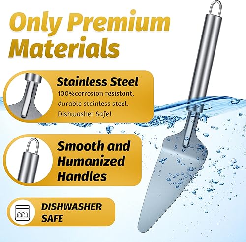 Miniatura 3 de Juego de 4 piezas para tartas de acero inoxidable, espátula, cortador de metal, servidor dentado para tartas, mango de madera, rebanador de pizza,