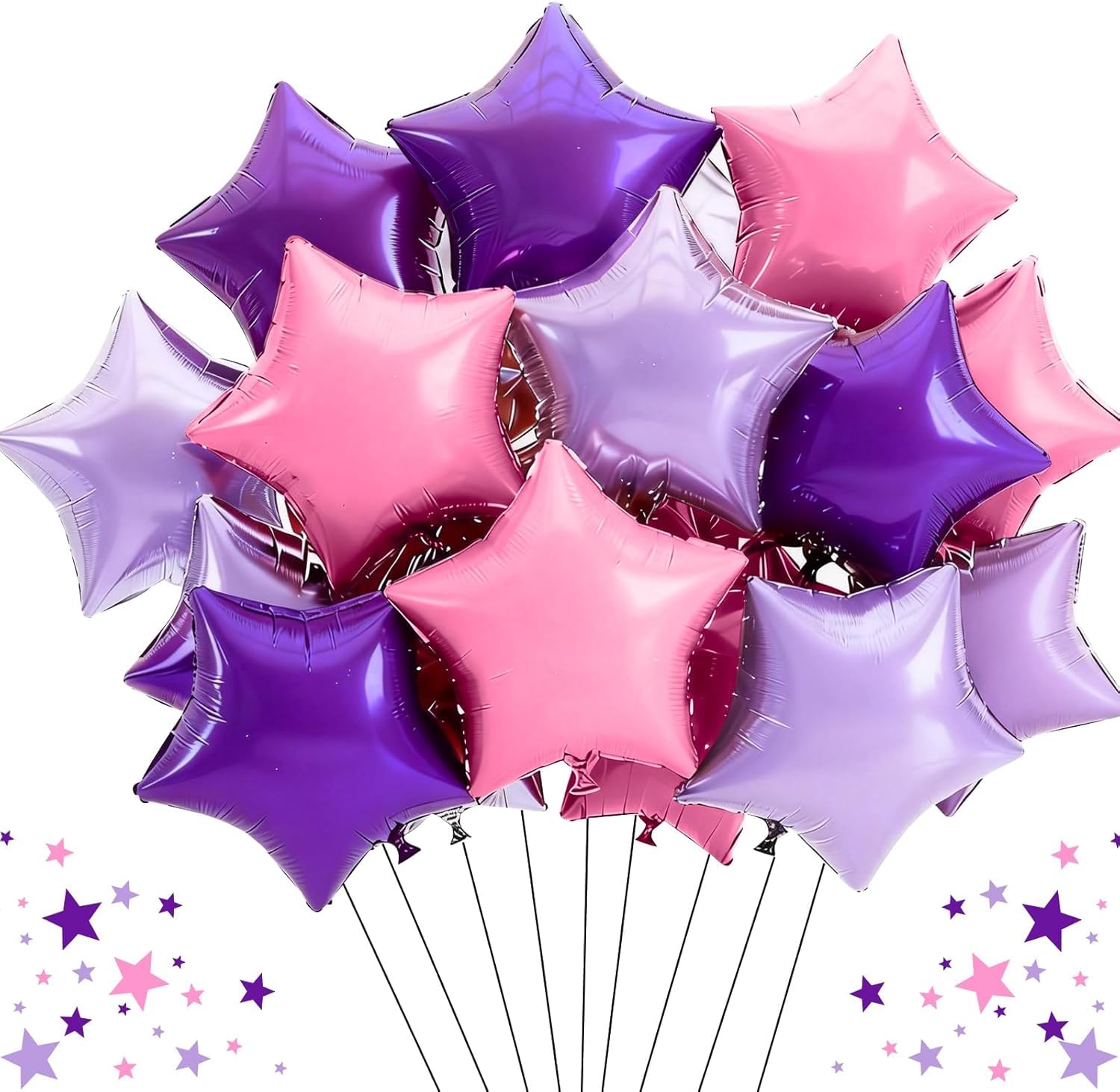 DecoGlee 15Pcs 18 Inch Large Purple Pink Star Shape Foil Balloons Big Stars Helium Mylar Ballons for Birthday Wedding Bridal Shower Anniversary Engagement Party Decorations Supplies — image 1