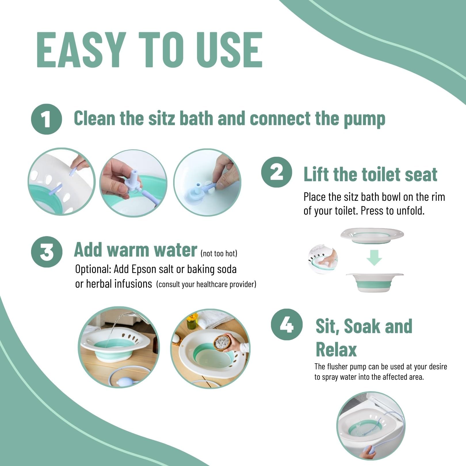 Sitz Bath Tub Toilet Seat for Postpartum Care & Hemorrhoids Bundled