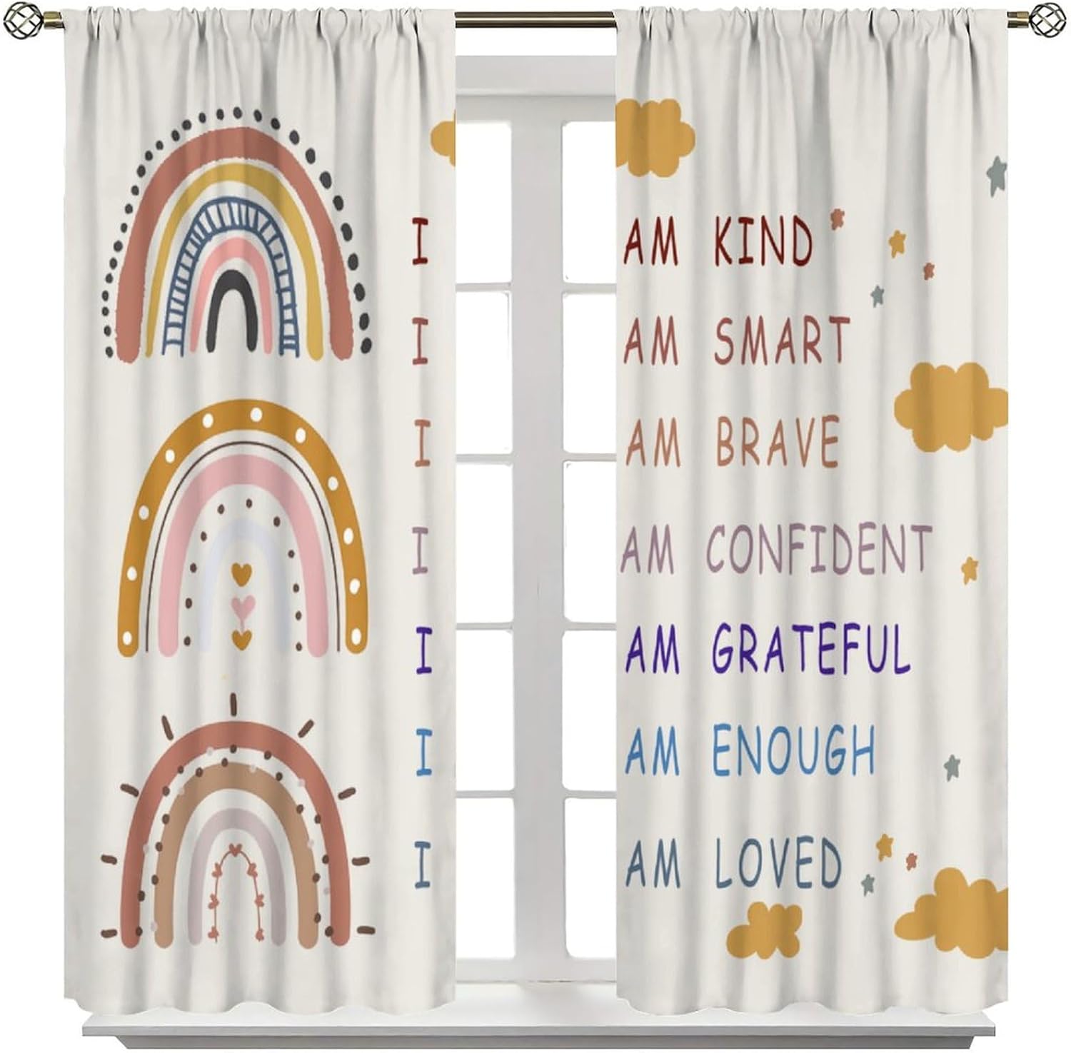 Kids Rainbow Window Curtain Girls Ouotes Pastel Inspirational Motivational Positive Blackout Window Treatments Cute Colorful Drapes for Boys Baby Children Bedroom Study Room Living Room W42xL45in