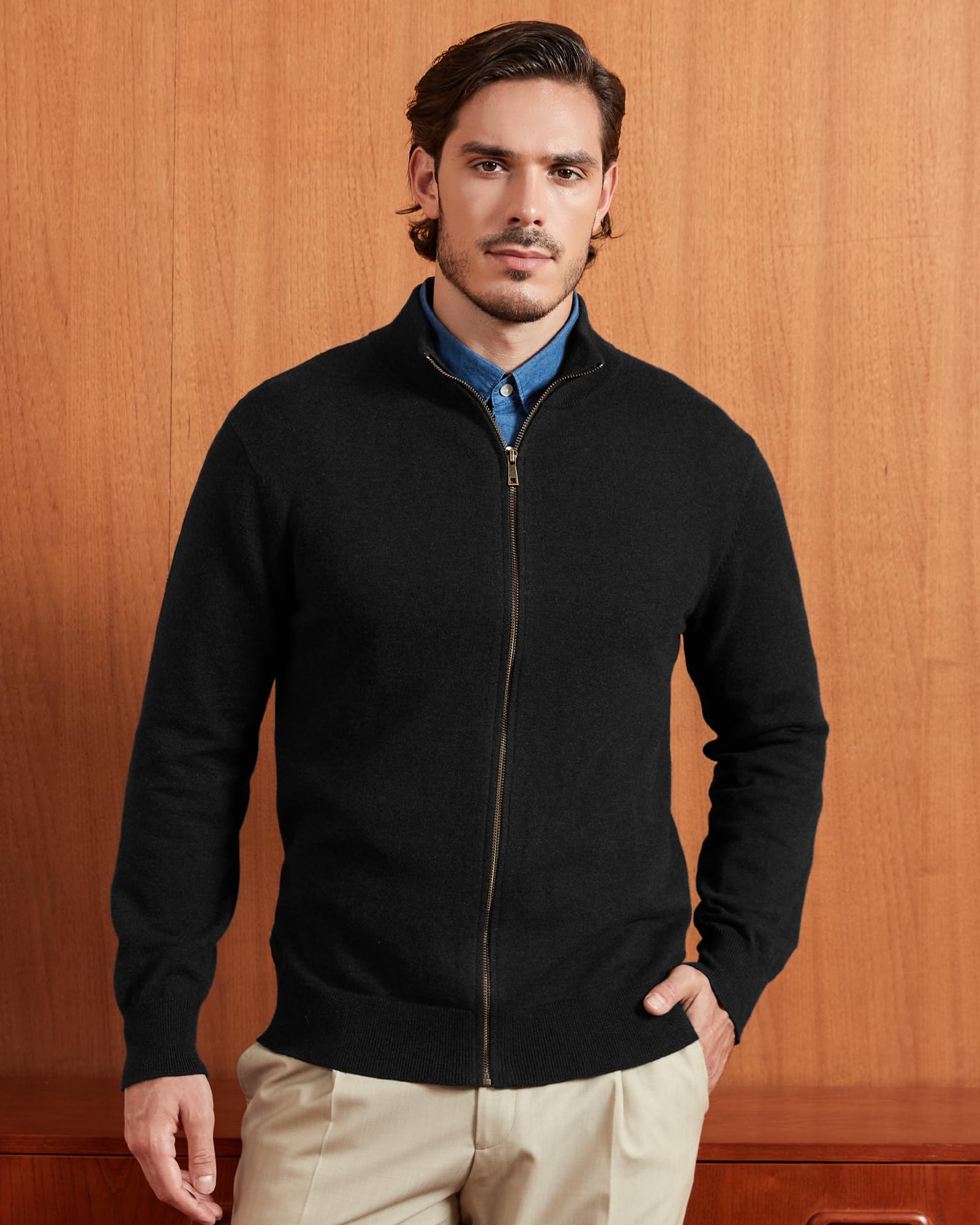 Kallspin Cárdigan de Punto Cremallera Completa Hombre Algodón Puro Cuello Alto