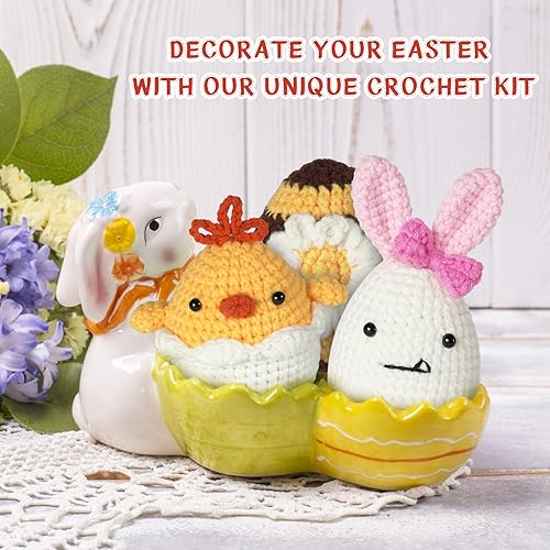 Miniatura 6 de FITNISSFTW Kit de ganchillo de Pascua para principiantes, huevo de conejo de Pascua, huevo de abeja y huevo de pollo con tutoriales en video paso a