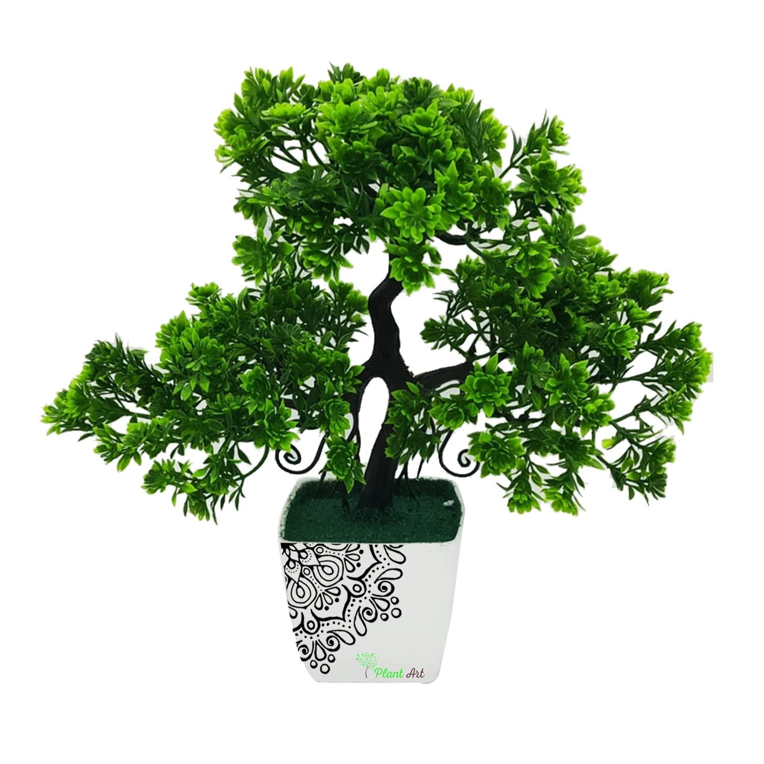 Plant Art Green 3 Head Artificial Plant with Pot | Indoor Bonsai Plant | Mini Plants for Home, Living Room, Kitchen, Bathroom, Office Desk Decoration (Green D2, 1 Piece)