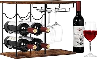 LIANTRAL Wine Racks Countertop, Hold 6 Bottles and 4 Wine Glass Rack Wine Holder, Freestanding Wine Rack for Home, Kitchen, Bar, Wine Cellar, Cabinet