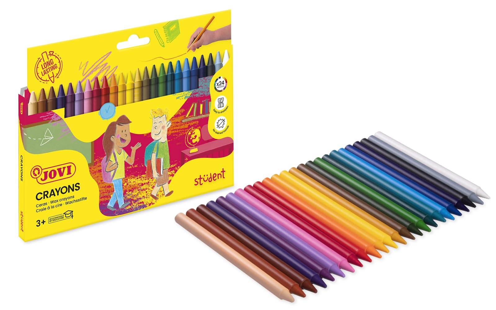 Jovi Plasticolor Wax Crayons, from 3 Years, Odourless, Easy to Wash, Shatterproof, Erasable, 24 Colours in a Box