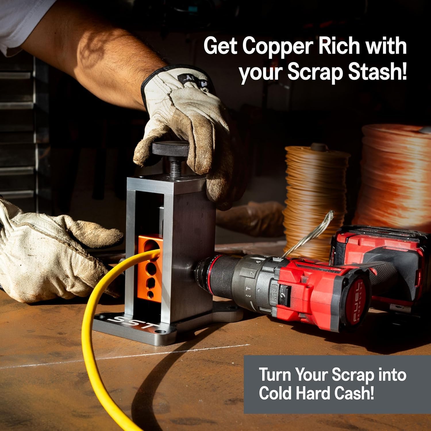 SST - Wire Stripping Machine - Drill-Powered Scrap Wire Stripper - Adjustable Wire Guide & Romex Slot - Strips Copper, Solid, & Stranded Wires — Amazon image 2