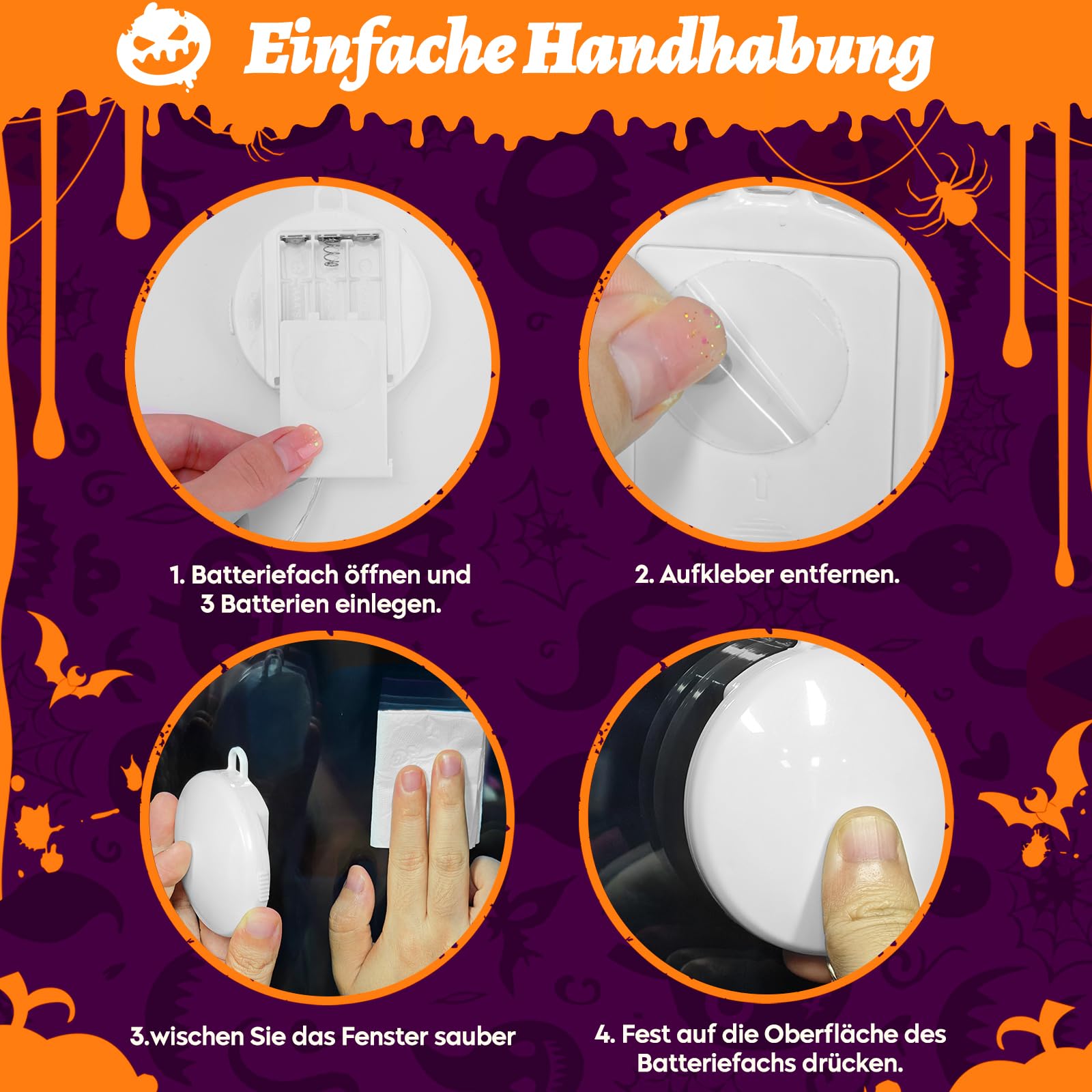 Smilfree Halloween Fensterlichter - 3er Set Mit Kürbis, Spinne & Hexenhut