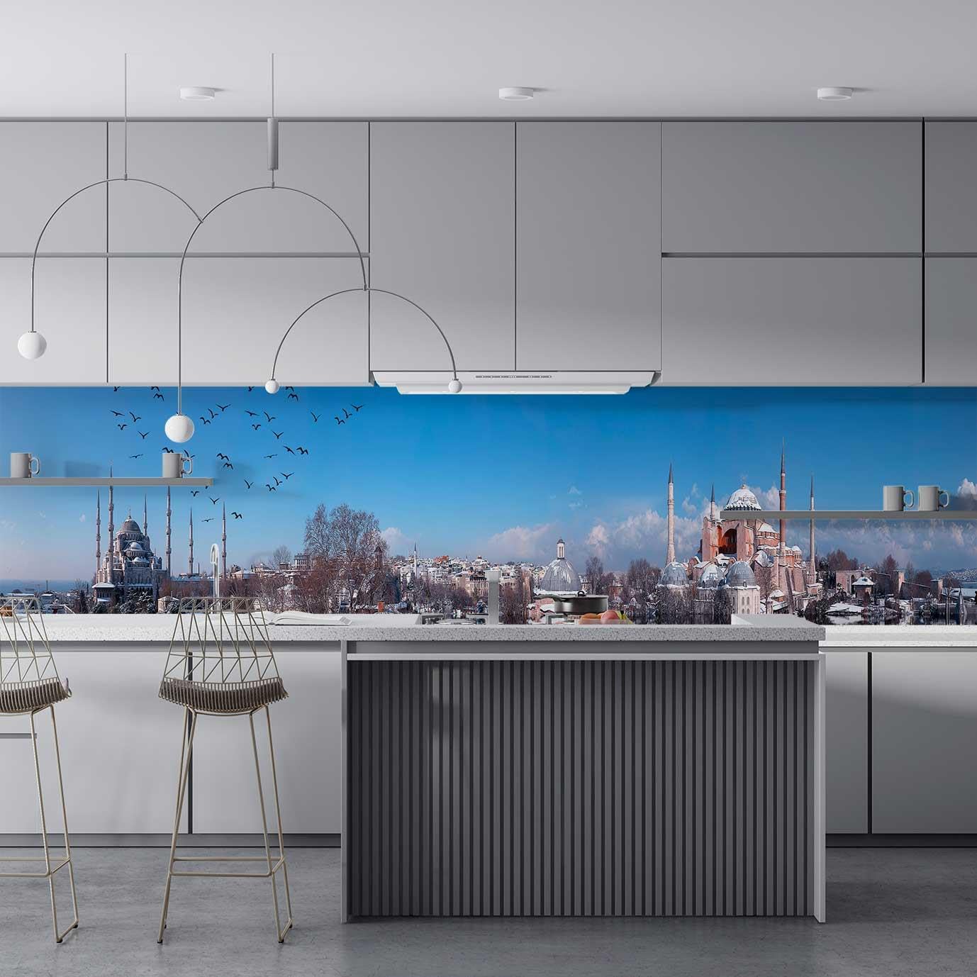 Mutfak Tezgah Arası Folyo Fayans Kaplama Folyosu istanbul Panorama 60x500 CM