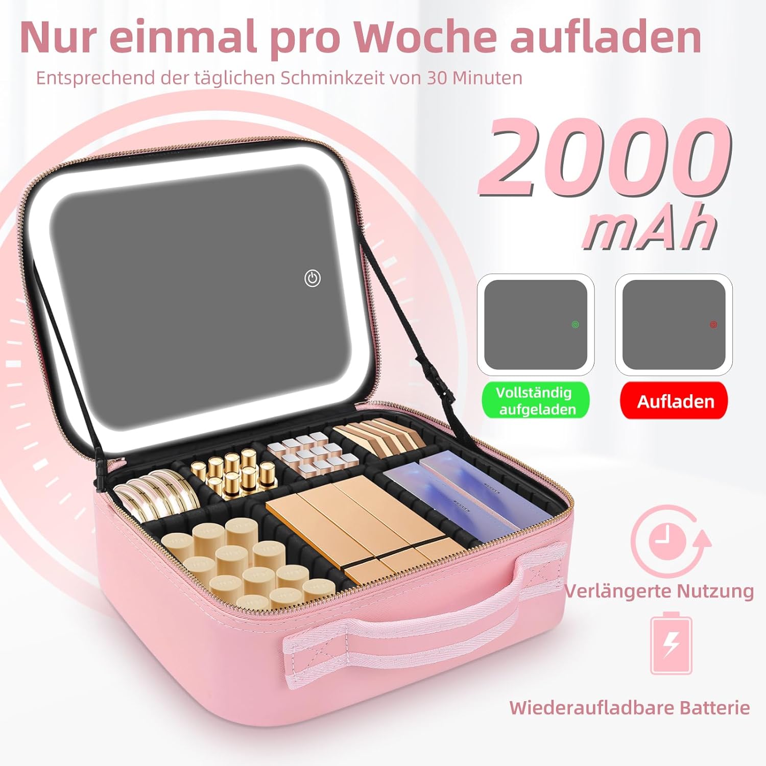 شنطة مكياج للسفر، شنطة منظمة للمكياج مع مراة مضيئة كبيرة و3 او... - view 5